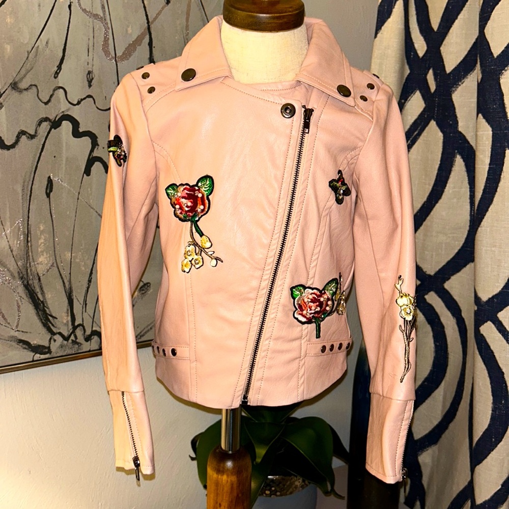 NWOT TRULY ME Pink Faux Leather Patch Jacket SZ 4